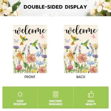 AVOIN Hummingbird Spring Flowers Garden Flag - 12x18
