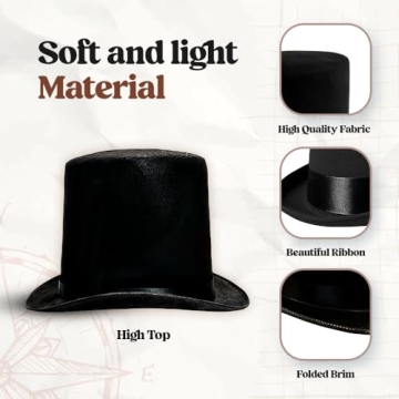 Black Top Hat for Men Women Unisex | Party Costume Accessory