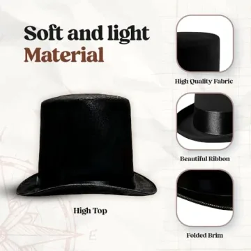Black Top Hat for Men Women Unisex | Party Costume Accessory