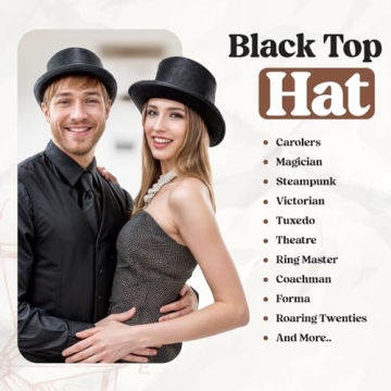 Black Top Hat for Men Women Unisex | Party Costume Accessory