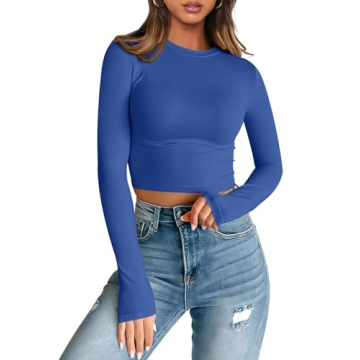 Trendy Queen Womens Long Sleeve Crop Tops Basic Slim Fitted Shirts Casual Fashion 2025 Going Out Y2k...