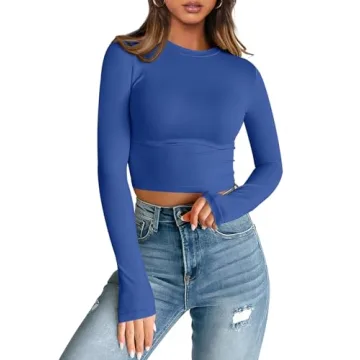 Trendy Queen Womens Long Sleeve Crop Tops Basic Slim Fitted Shirts Casual Fashion 2025 Going Out Y2k...