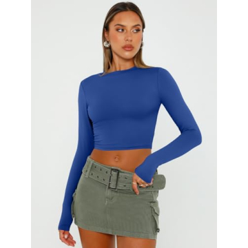 Trendy Queen Womens Long Sleeve Crop Top Casual Fashion 2025