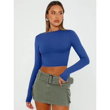 Trendy Queen Womens Long Sleeve Crop Top Casual Fashion 2025