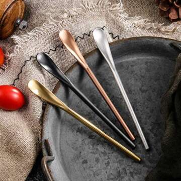 WUWEOT 8 Pack Stainless Steel Coffee Spoons, 5In Iced Tea Spoons Cocktail Stirring Spoons, Spice spoons with Short Handle (4 Colors)
