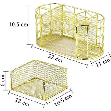 POPRUN Cute Desk Organizer - Pen Holder for Desk,Trendy Mesh Office Supplies Accessories Essentials Caddy with Drawer for Home & Office Desktop Organization & Decor, Gold