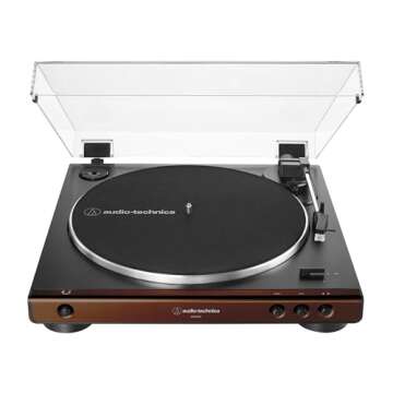 Audio-Technica AT-LP60X-BW Fully Automatic Belt-Drive Turntable, Brown
