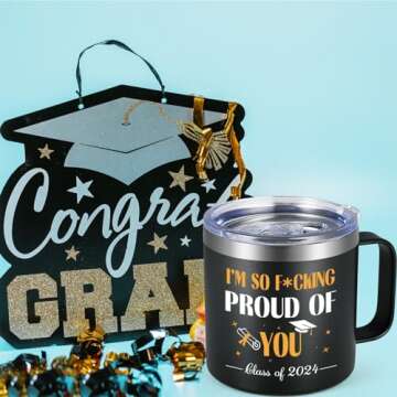 Lifecapido Graduation Gifts for Him Her, I’m So Proud of You Graduation Coffee Mug, 2024 Graduation Gifts for College High School Student Master Degree MBA Graduates, Class of 2024 Travel Mug, Black