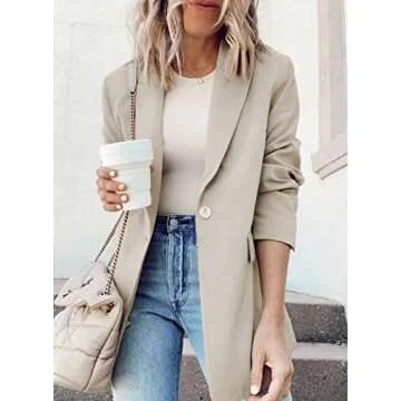 Dokotoo Women's Blazers & Suit Jackets Open Front Buttons Fashion Jacket Solid Color Work Office Spring Blazer Jackets for Women Business Casual Khaki Large