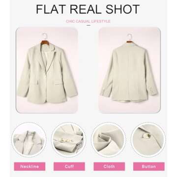 Dokotoo Women's Blazers & Suit Jackets Open Front Buttons Fashion Jacket Solid Color Work Office Spring Blazer Jackets for Women Business Casual Khaki Large