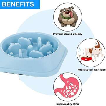 Slow Feeder Bowl, DotPet Fun Interactive Feeder Bloat Stop Dog Bowl Preventing Feeder Anti Gulping Drink Water Bowl Fan Shape Healthy Eating Diet for Puppy Dog Pet (Blue)