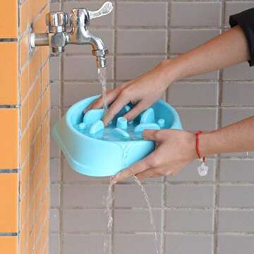 Slow Feeder Bowl, DotPet Fun Interactive Feeder Bloat Stop Dog Bowl Preventing Feeder Anti Gulping Drink Water Bowl Fan Shape Healthy Eating Diet for Puppy Dog Pet (Blue)