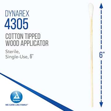 Dynarex 6-Inch Sterile Cotton Tipped Applicators - Versatile Wood Applicators for Wound Care and Hyg...