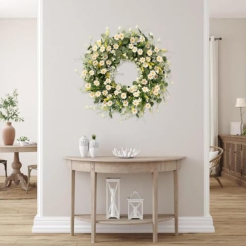 Sggvecsy White Daisy Wreath 24 Inch for Front Door