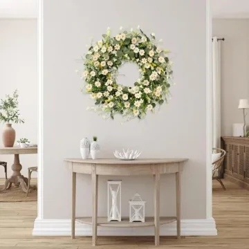 Sggvecsy White Daisy Wreath 24 Inch for Front Door