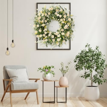 Sggvecsy White Daisy Wreath 24 Inch for Front Door