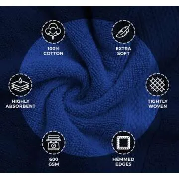 Avalon Towels Luxury 8 Piece Towels Set, 2 Bath Towels, 2 Hand Towels and 4 Washcloths, 600 GSM 100% Ring Spun Cotton Highly Absorbent Bathroom Towel Set, Ideal for Hotel, Spa and Gym (Royal Blue)