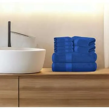 Avalon Towels Luxury 8 Piece Towels Set, 2 Bath Towels, 2 Hand Towels and 4 Washcloths, 600 GSM 100% Ring Spun Cotton Highly Absorbent Bathroom Towel Set, Ideal for Hotel, Spa and Gym (Royal Blue)