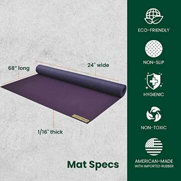 JadeYoga Voyager Yoga Mat - Lightweight & Portable Rubber Yoga Mat - Non-Slip Exercise Mat for Women & Men - Great for Yoga, Home Workout, Gym Fitness, Pilates, Stretching, and More (68" Purple)