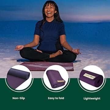 JadeYoga Voyager Yoga Mat - Lightweight & Portable Rubber Yoga Mat - Non-Slip Exercise Mat for Women & Men - Great for Yoga, Home Workout, Gym Fitness, Pilates, Stretching, and More (68" Purple)