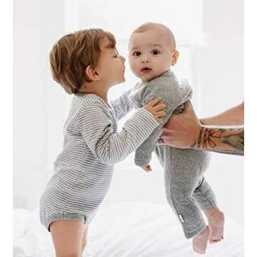 Burt's Bees Baby 'baby-boys' Romper Jumpsuit, 100% Organic Cotton One-piece Coverall and Toddler Footie, Heather Grey Quilted Kimono, 3-6 Months US