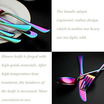 Colorful Flatware Set 30 Piece, Stainless Steel Rainbow Silverware Cutlery Set for 6, Utensils Set Include Knives Forks Spoons, Mirror Finish and Dishwasher Safe