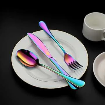 Colorful Flatware Set 30 Piece, Stainless Steel Rainbow Silverware Cutlery Set for 6, Utensils Set Include Knives Forks Spoons, Mirror Finish and Dishwasher Safe