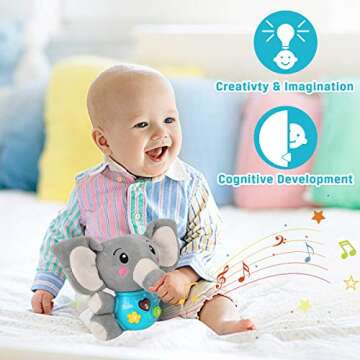 Aitbay Plush Elephant Music Baby Toys 0 to 6 Months, Cute Stuffed Animal Light Up Baby Toys Newborn ...