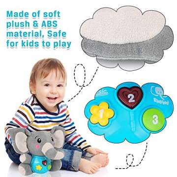 Aitbay Plush Elephant Music Baby Toys 0 to 6 Months, Cute Stuffed Animal Light Up Baby Toys Newborn Baby Musical Toys for Infant Babies Boys & Girls Toddlers 6 to 12 Months