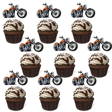 Motorcycle Cupcake Toppers - 18 Pcs Birthday Decorations for Racing Theme