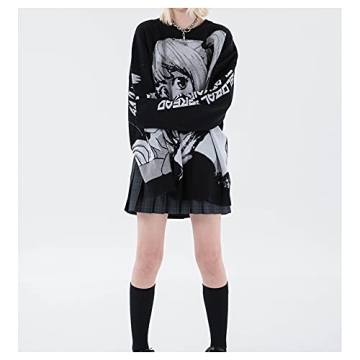 PEXIZUAN Goth Oversized Anime Sweater for Women