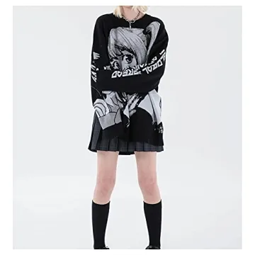 PEXIZUAN Goth Oversized Anime Sweater for Women