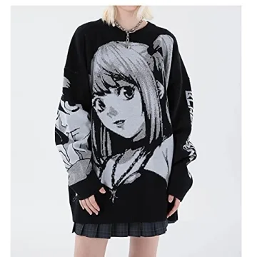 PEXIZUAN Goth Oversized Anime Sweater for Women