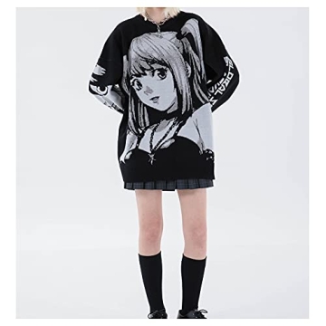 PEXIZUAN Goth Oversized Anime Sweater for Women