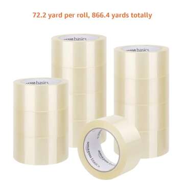Amazon Basics Packing Tape Rolls - Strong & Clear Shipping Tape, 12 Count