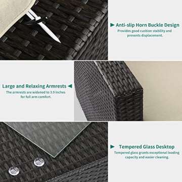 YITAHOME 6 Pieces Patio Furniture Set, Outdoor Sectional Sofa PE Wicker Conversation Set Outside Couch with Table for Porch Lawn Garden Backyard, Black