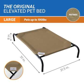 Coolaroo The Original Cooling Elevated Dog Bed, Indoor and Outdoor, Large, Nutmeg