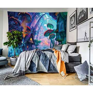 Ruibo Psychedelic Mushroom Tapestry/Trippy Colorful Surreal Abstract Astral Digital Art Office Elect...