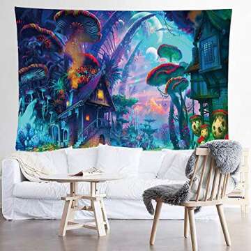 Ruibo Psychedelic Mushroom Tapestry/Trippy Colorful Surreal Abstract Astral Digital Art Office Electric Forest Decor Tapestry Wall Hanging Tapestries(RB-Ps-1)(W:59" H:51")