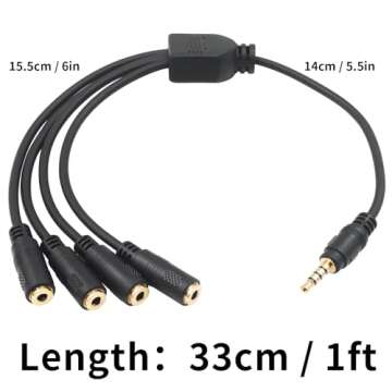 Poyiccot 3.5mm Splitter Mic and Audio Cable - 4 Way Headphone Splitter