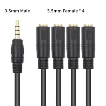 Poyiccot Audio Splitter: 1 to 4 Headphone Cable