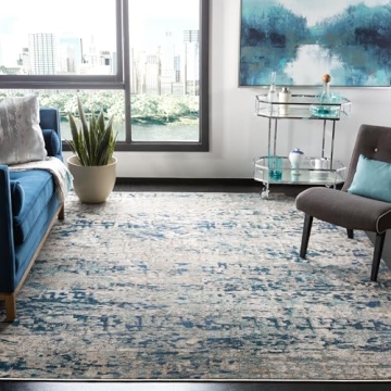 SAFAVIEH Madison Collection Area Rug - 8' x 10', Grey & Blue, Modern Abstract Design, Non-Shedding &...