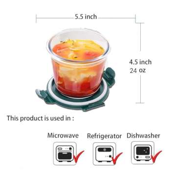 X.SSTTXN 24oz-4pc Round Glass Food Storage Containers set, Glass Soup Containers With Lids, Leak-pro...