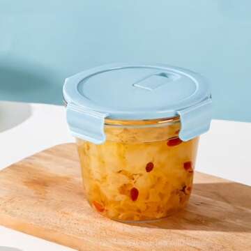 X.SSTTXN 24oz-4pc Round Glass Food Storage Containers set, Glass Soup Containers With Lids, Leak-proof Soup Stew Food Storage & Meal Prep Container,Heat-Resistant BPA-Free, Microwave Freezer Safe