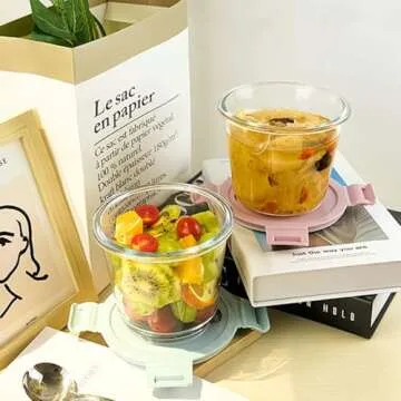 X.SSTTXN 24oz-4pc Round Glass Food Storage Containers set, Glass Soup Containers With Lids, Leak-proof Soup Stew Food Storage & Meal Prep Container,Heat-Resistant BPA-Free, Microwave Freezer Safe