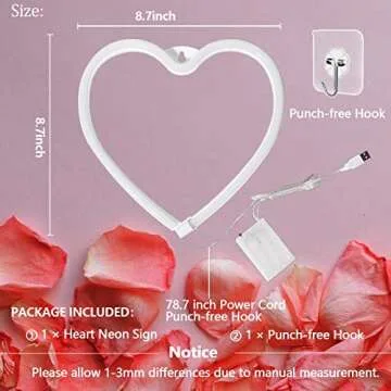Pink Heart Neon Sign for Bedroom Decoration,Heart Led Light Sign 8.7×8.7 Inch Battery/USB Powered Romantic Love Heart Neon Light Lamp for Wall Decor Art Kids Girl Room Wedding Party Valentine's Day