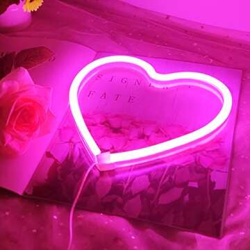 Pink Heart Neon Sign for Bedroom Decoration,Heart Led Light Sign 8.7×8.7 Inch Battery/USB Powered Romantic Love Heart Neon Light Lamp for Wall Decor Art Kids Girl Room Wedding Party Valentine's Day