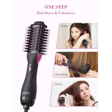 Hair Dryer Brush Blow Dryer Brush in One - One-Step Hot Air Brush with 60 mm Oval Barrel - 4 in 1 HairDryer Styler and Volumizer for Drying Straightening Curling Volumizing Hair