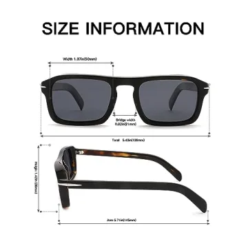 Baililai Small Rectangular Polarized Sunglasses for Men and Women with 100% UV Protection and HD Lens - Model 1404 (tortoiseshell)