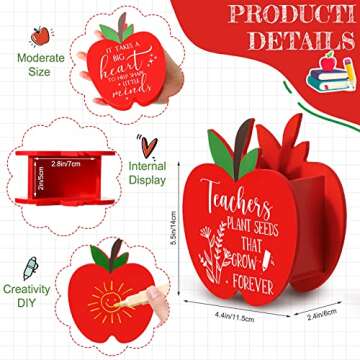 Fuutreo Apple Wooden Pencil Holder Set - Creative Teacher Gifts for Desk Organization